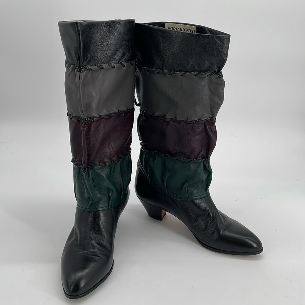 Vintage 80’s Patchwork Leather Women’s Tall Boots Size 7.5